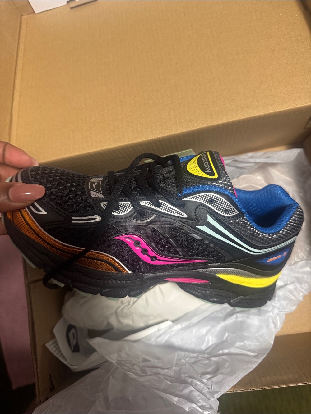Saucony Kids Black Sneakers with Pink, Yellow, Blue & Orange Accents